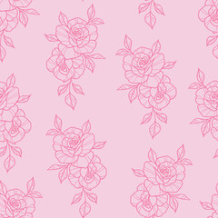 Poster - Pink roses vector pattern, with hand drawn rose elements, floral background.