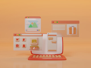 Poster - Shopping online website store concept 3d rendering illustrations desk for ui ux designer create a design.