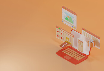 Poster - Shopping online website store concept 3d rendering illustrations desk for ui ux designer create a design.