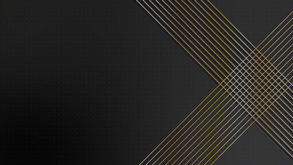 Fototapete - 4k Abstract luxury black grey gradient backgrounds with animated golden metallic stripes. Elegant horizontal banner. Copy space. Dark backdrop 3D