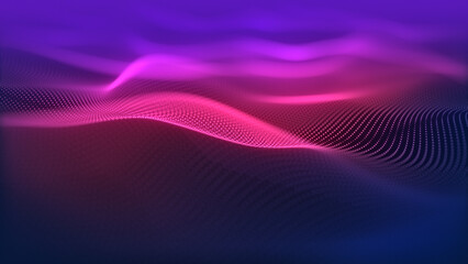 Aufkleber - Particles wave Cyber or technology background. Abstract seamless loop of mesh glowing red dots digital luxurious sparkling wave particles flows background, Motion of digital data flow.