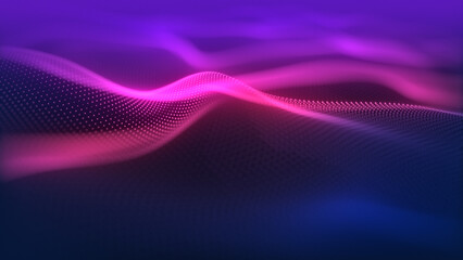 Aufkleber - Particles wave Cyber or technology background. Abstract seamless loop of mesh glowing red dots digital luxurious sparkling wave particles flows background, Motion of digital data flow.