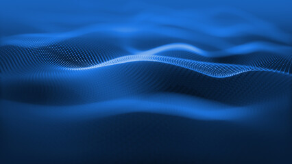 Aufkleber - Particles blue wave Cyber technology background loop. Abstract seamless animation of mesh glowing dots digital luxurious wave particles flows background, Motion of digital data flow.