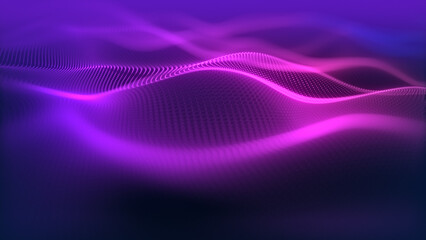 Aufkleber - Particles wave Cyber or technology background. Abstract seamless loop of mesh glowing red dots digital luxurious sparkling wave particles flows background, Motion of digital data flow.