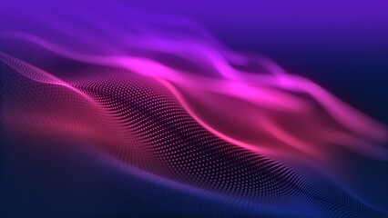 Aufkleber - Particles wave Cyber or technology background. Abstract seamless loop of mesh glowing red dots digital luxurious sparkling wave particles flows background, Motion of digital data flow.