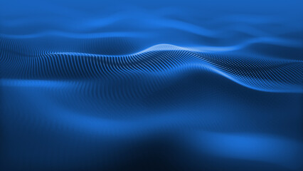 Aufkleber - Particles blue wave Cyber technology background loop. Abstract seamless animation of mesh glowing dots digital luxurious wave particles flows background, Motion of digital data flow.