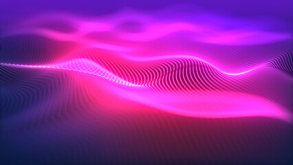 Aufkleber - Particles wave Cyber or technology background. Abstract seamless loop of mesh glowing red dots digital luxurious sparkling wave particles flows background, Motion of digital data flow.