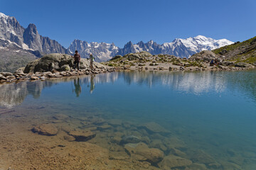 Sticker - Summer landscape on the Mont-Blanc mountain from the shore of the Lac Blanc.