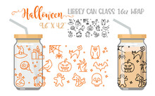 Printable Full Wrap For Libby Class Can. A Pattern With Helloween Witchcraft Symbols