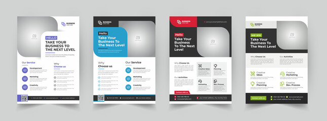 a bundle of 4 templates of a4 flyer, flyer template layout design. business flyer, brochure, magazin