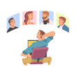 © topvectors - Man having conference video call with his colleagues or friends. Business team talking to each other online cartoon vector illustration