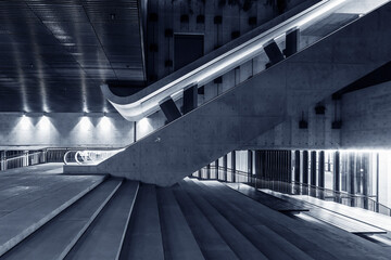 Poster - Interior view of stairway and escalator in modern architecture