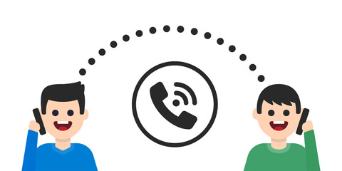 Aufkleber - People talking on phone character, phone call symbol flat design, vector illustration. Communication concept.