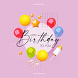 © feaspb - Happy Birthday to You! Celebration card template with flyibg balloons annd rocket fireworks