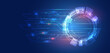 © arthead - Hi-tech computer digital technology concept. Wide Blue background with various technological elements. Abstract circle technology communication, vector illustration.