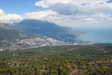 Wall Mural - Picturesque view of the city of Yalta and Black Sea from Ai Petri mountain in Crimea