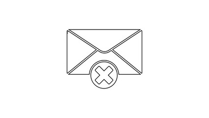 Poster - Black line Delete envelope icon isolated on white background. Delete or error letter. Cross on message. Rejected mail. 4K Video motion graphic animation