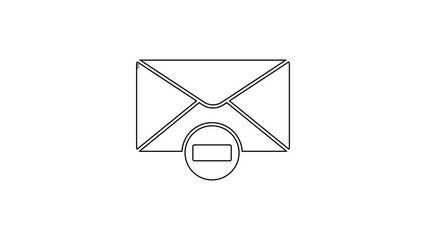 Poster - Black line Delete envelope icon isolated on white background. Delete or error letter. Cross on message. Rejected mail. 4K Video motion graphic animation