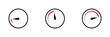 Speed level indicator. Circle with arrow and scale. Barometer level in black and red. Minimum, average and maximum speed. Download and upload speed. Vector illustration.