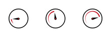 Speed Level Indicator. Circle With Arrow And Scale. Barometer Level In Black And Red. Minimum, Average And Maximum Speed. Download And Upload Speed. Vector Illustration.