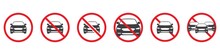 Parking Prohibited Icons Set. The Car In The Red Circle Is Prohibited. Prohibition Or Restriction Icon. Vector Illustration.