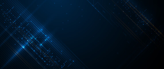 Fototapete - Vector Abstract circuit board, Illustration high tech energy and cyberspace on dark blue color background. Modern digital computer technology, information science, communication and futuristic concept