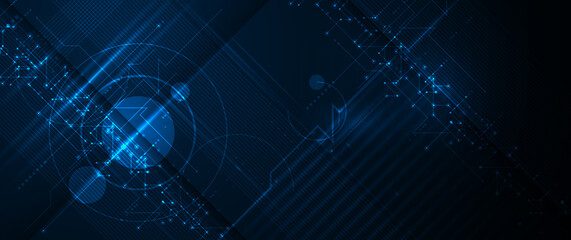 Fototapete - Vector Abstract circuit board, Illustration high tech computer, engineering, science and information technology on dark blue color background. Hi-tech digital technology and futuristic concept