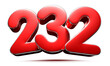 Rounded red number 232 3D illustration on white background have work path.