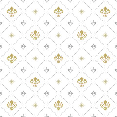 Wall Mural - Seamless vector pattern. Modern geometric ornament with golden royal lilies. Classic light background