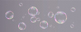 Fototapeta  - Bubble PNG. Set of realistic soap bubbles. Bubbles are located on a transparent background. Vector flying soap bubbles. Water glass bubble realistic png	
