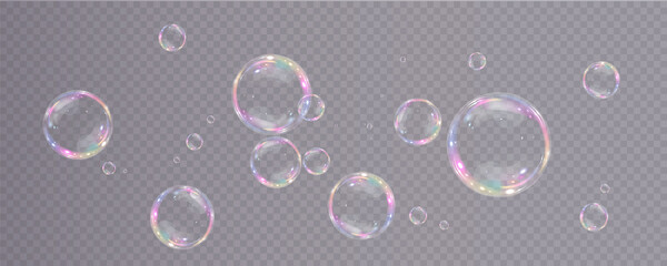 bubble png. set of realistic soap bubbles. bubbles are located on a transparent background. vector f