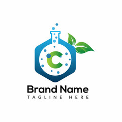 Eco Lab Logo On Letter C Template. Eco Lab On C Letter, Initial Eco Lab, Leaf, Nature, Green Sign Concept