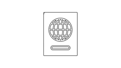Poster - black line passport with biometric data icon isolated on white background. identification document. 