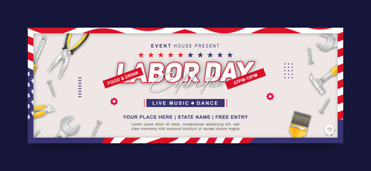 Wall Mural - Labor day celebration facebook cover page timeline web ad banner template | Modern layout concept design