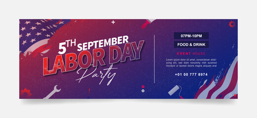 Wall Mural - Labor day party facebook cover page timeline web ad banner template | Modern layout concept design