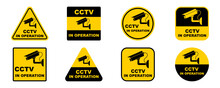 Set With Cctv Camera Signs. Video Surveillance. Camera In Operation. Warning On Video Observation. Yellow Stickers.