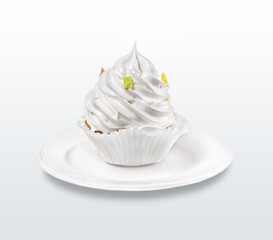 Canvas Print - Tasty butter cream cup cake muffin on the desk