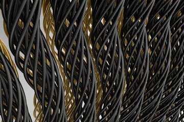 Poster - abstract background. black and golden rods twisted in spirals on a white background. 3d render. 3d illustration