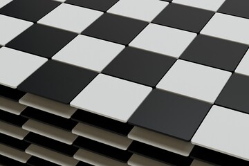 Poster - abstract background. chess black and white boards lying on top of each other. 3d render. 3d illustration