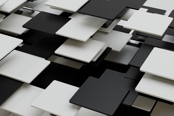 Poster - abstract background. chess. flying black and white platform cubes. 3d render. 3d illustration