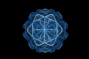 Poster - abstract background. beautiful spheres of polygonal polyhedrons consisting of a grid illuminated with blue neon light on a black background. 3d render. 3d illustration