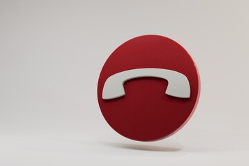 Fototapete - handset icon on round red button with shadow isolated on white background. reject the call. 3d render. 3d illustration