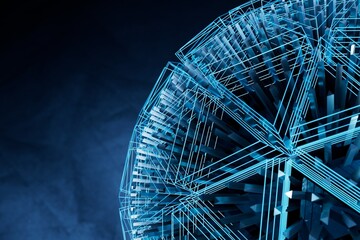 Poster - abstract background. a large sphere on a black background consisting of patterns of triangles illuminated with blue neon light. 3d render. 3d illustration