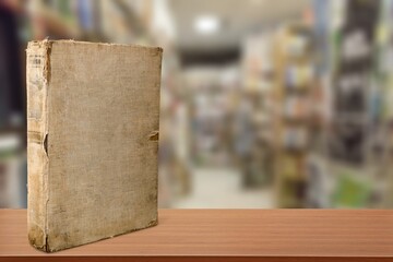 Wall Mural - an open empty old notebook on the desk background.