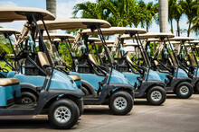 Golf Carts Parked At Golf Resort, Miami, Florida, USA