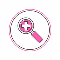 Sticker - Filled outline Magnifying glass for search medical icon isolated on white background. Hospital search. Vector