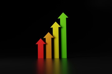 Poster - Up arrows of different colors. The concept of the growth of statistics and the development of the company, life. 3D rendering, 3D illustration.