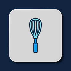 Poster - Filled outline Kitchen whisk icon isolated on blue background. Cooking utensil, egg beater. Cutlery sign. Food mix symbol. Vector