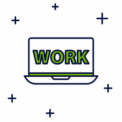 Poster - Filled outline Laptop with text work icon isolated on white background. Vector