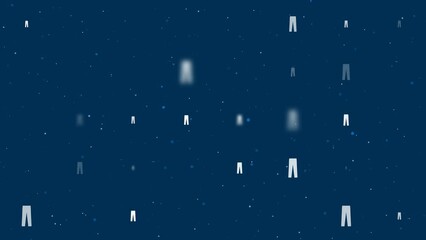 Poster - Template animation of evenly spaced pants symbols of different sizes and opacity. Animation of transparency and size. Seamless looped 4k animation on dark blue background with stars